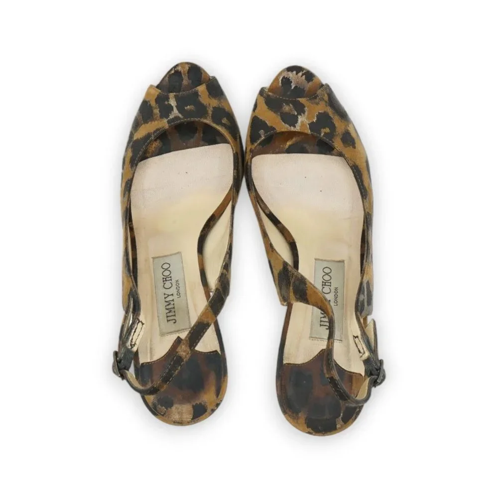 JIMMY CHOO WOMENS LEATHER ANIMAL‎ LEOPARD CHEETAH SLINGBACKS SHOES EUR 38 / US 8